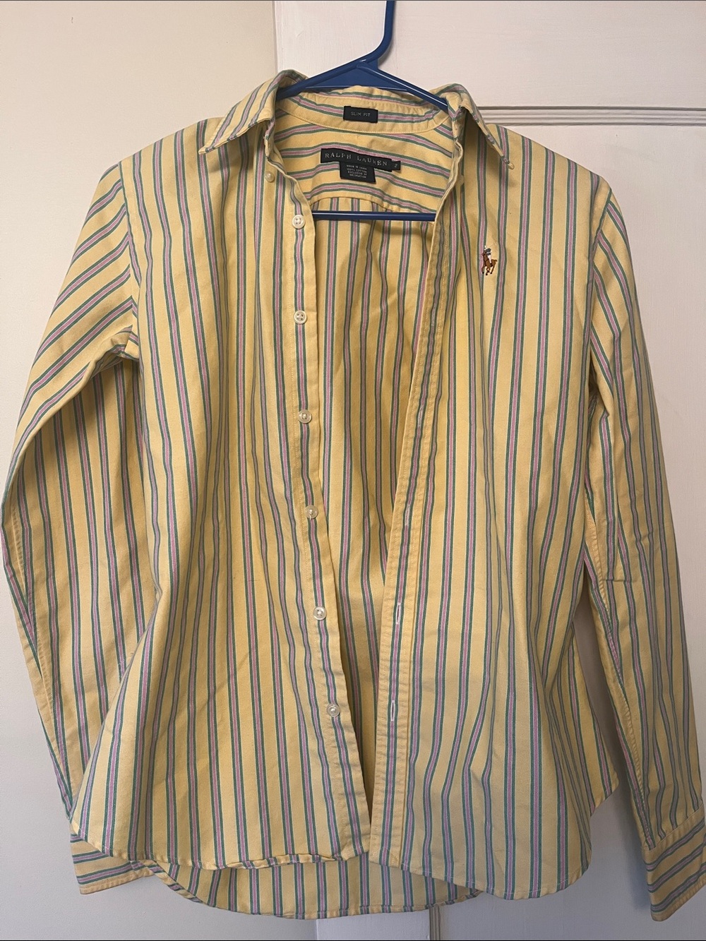 Ralph Lauren Yellow Stripe women’s  Button-Down Shirt size 2 slim fit